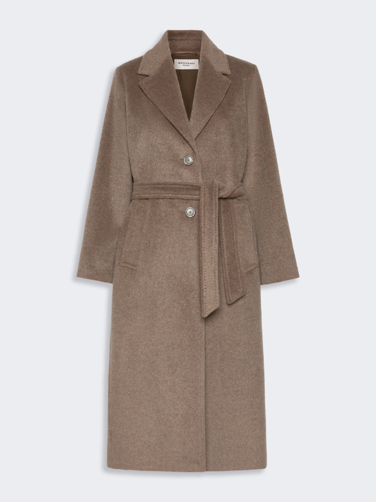 Wool and alpaca teddy long coat - MARRON GLACE'