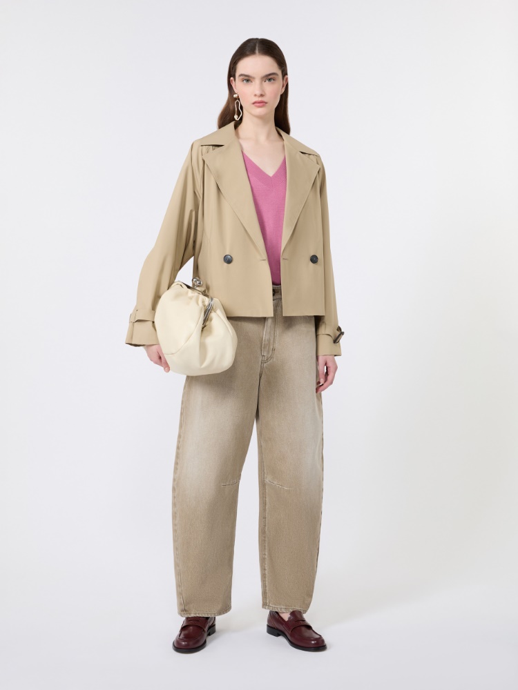 Short water-repellent canvas trench coat - BEIGE