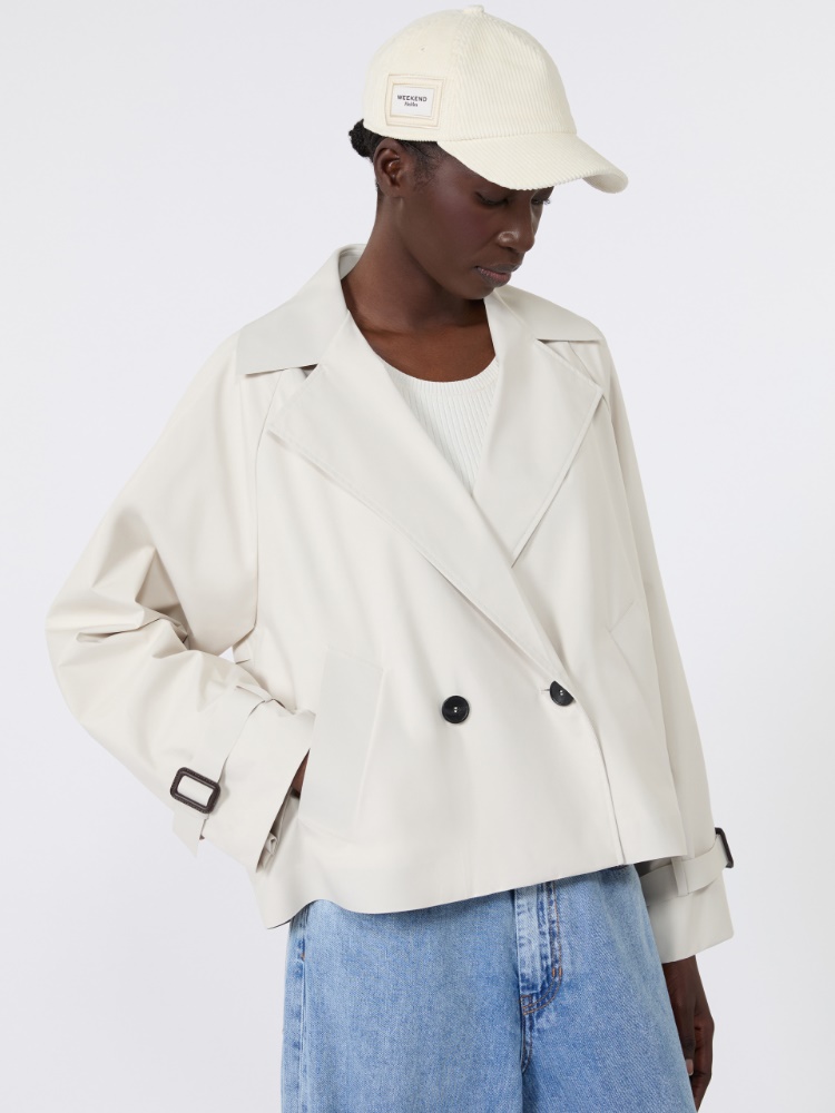 Short water-repellent canvas trench coat - IVORY - 4