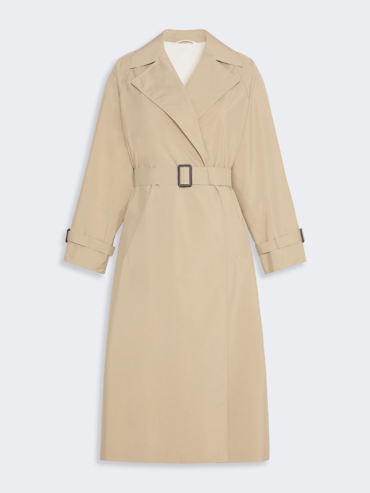Long water-repellent technical canvas trench coat - BEIGE