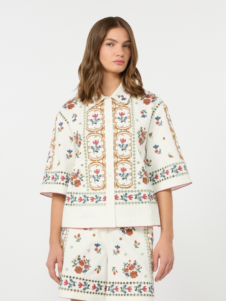 Jacke aus Baumwolle mit Stickerei - WEISS - 2