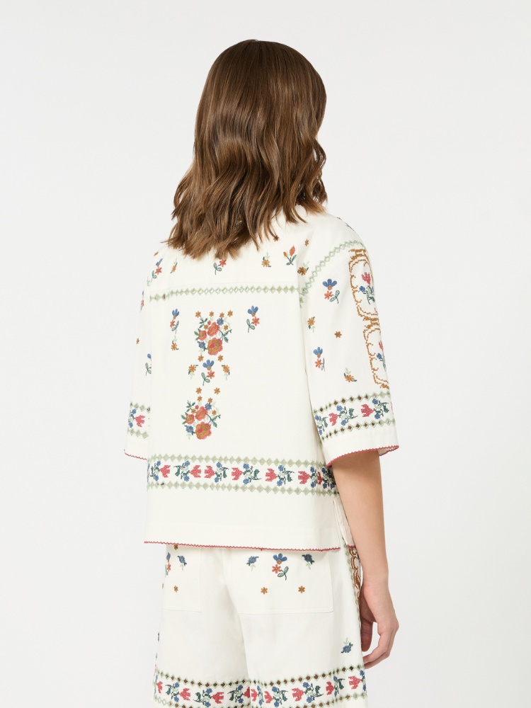 Jacke aus Baumwolle mit Stickerei - WEISS - 3