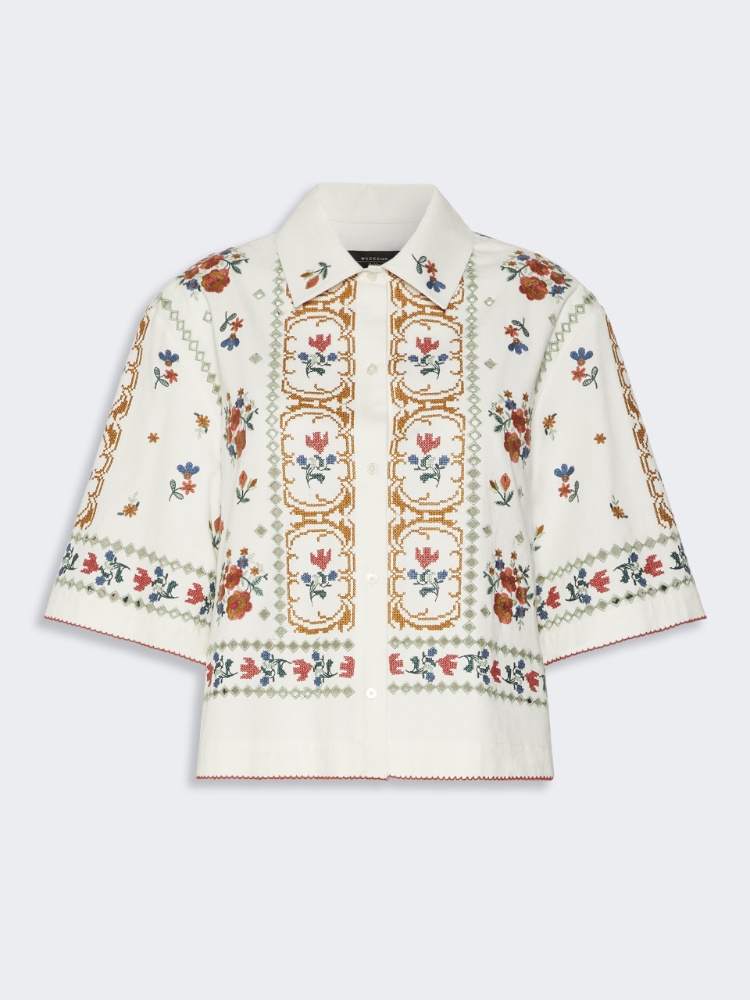 Jacke aus Baumwolle mit Stickerei - WEISS - 5