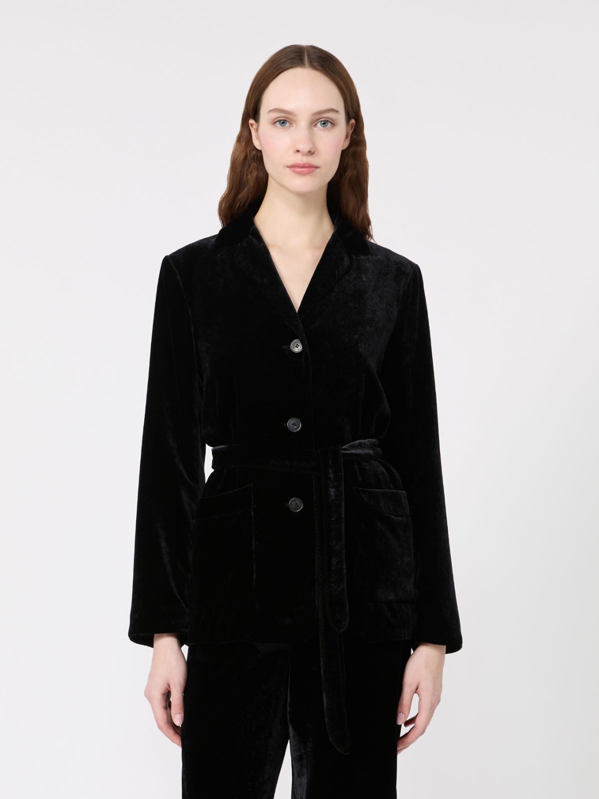 Velvet Jacket with Belt - BLACK - Max Mara - 2