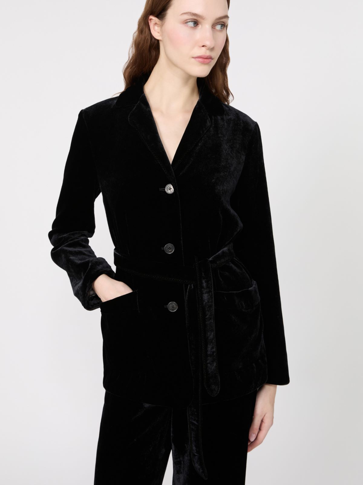 Velvet Jacket with Belt - BLACK - Max Mara - 4