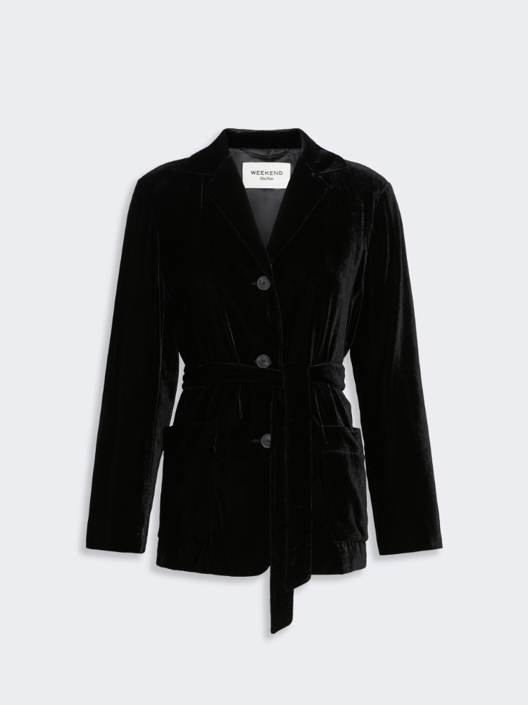 Velvet Jacket with Belt - BLACK