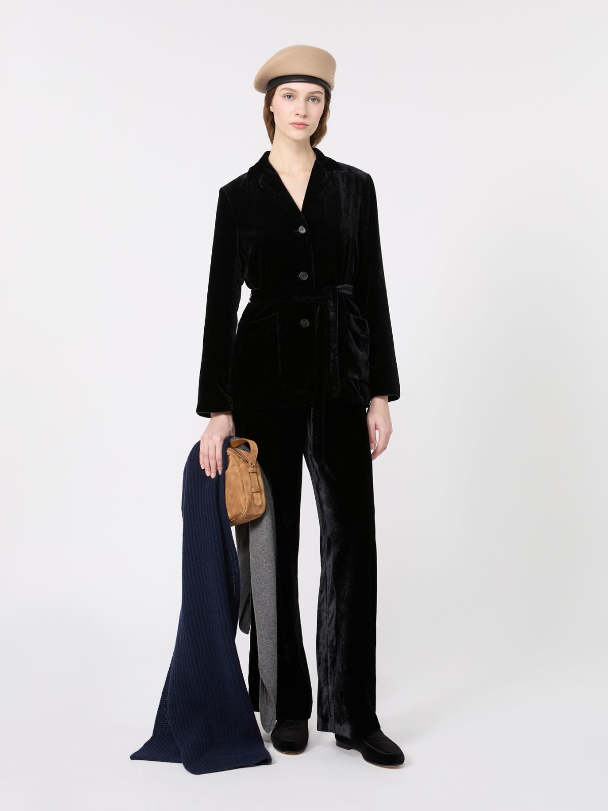 Velvet Jacket with Belt - BLACK - Max Mara