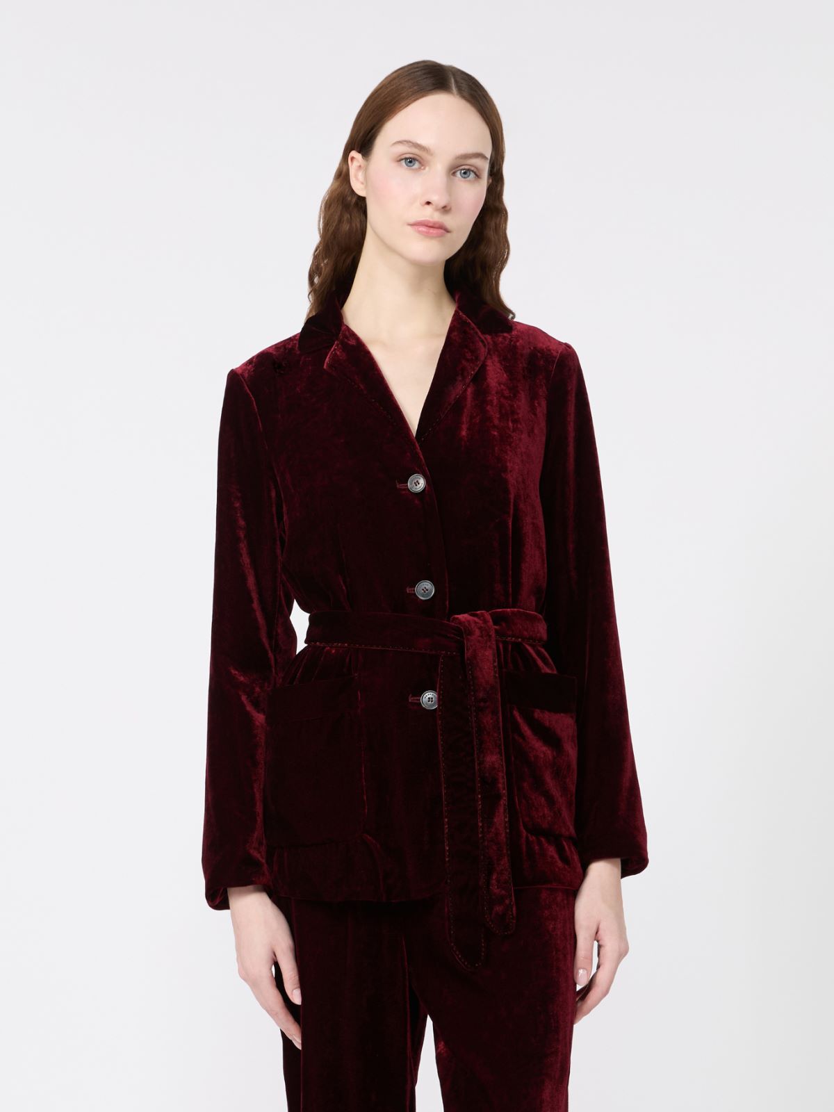 Velvet Jacket with Belt - BORDEAUX - Max Mara - 2