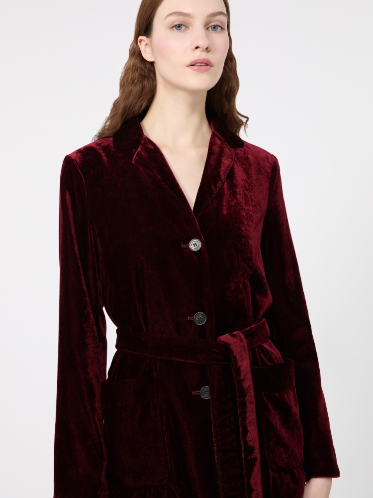 Velvet Jacket with Belt - BORDEAUX - Max Mara - 4