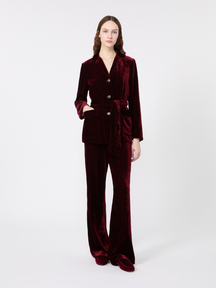 Velvet Jacket with Belt - BORDEAUX