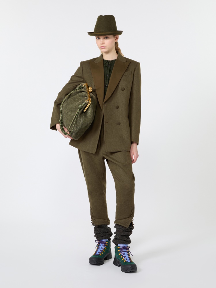 Mélange wool double-breasted blazer - MOSS GREEN