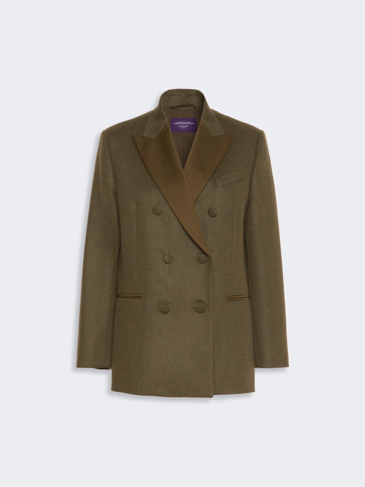 Mélange wool double-breasted blazer - MOSS GREEN