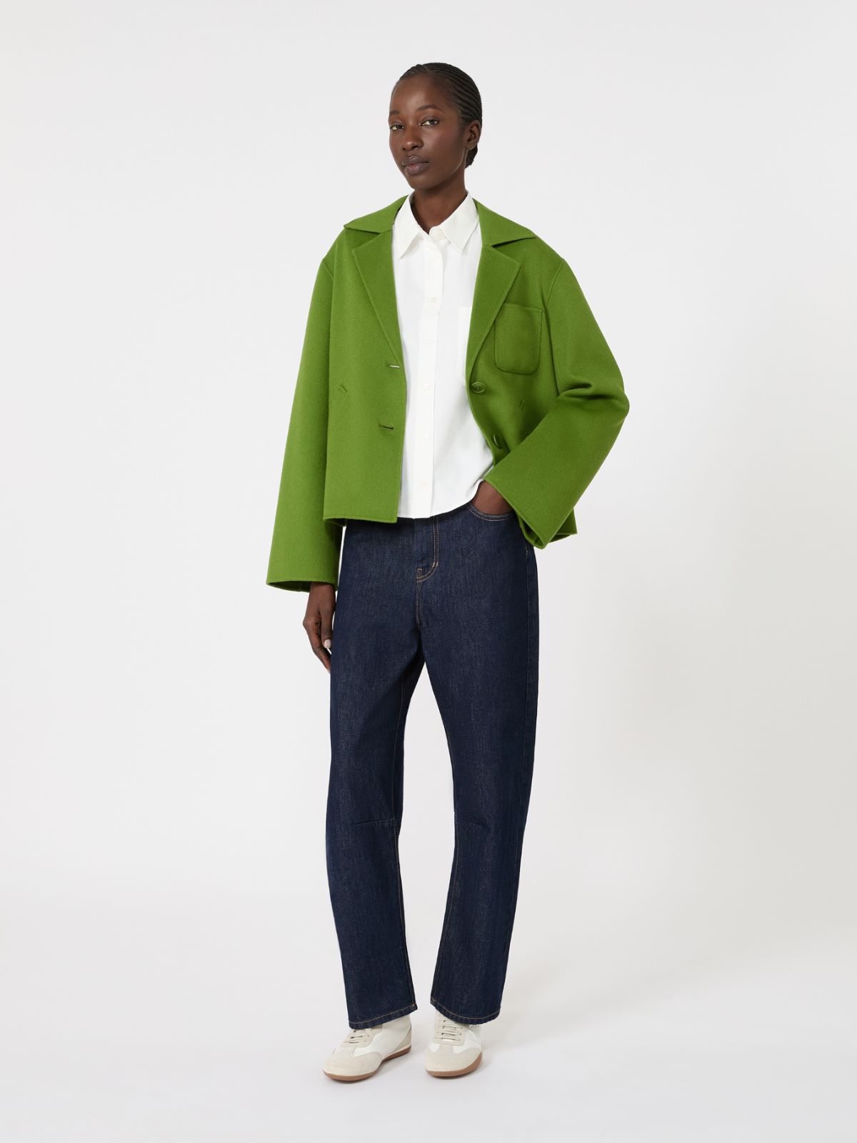 Double wool cropped jacket - GREEN