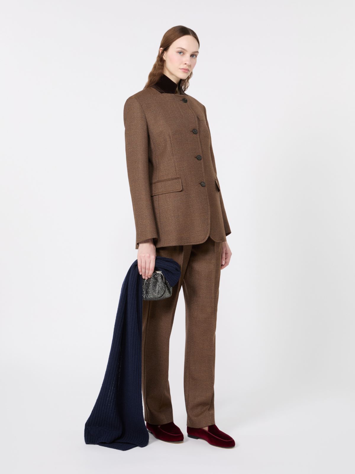 Single-breasted wool tweed jacket - BROWN
