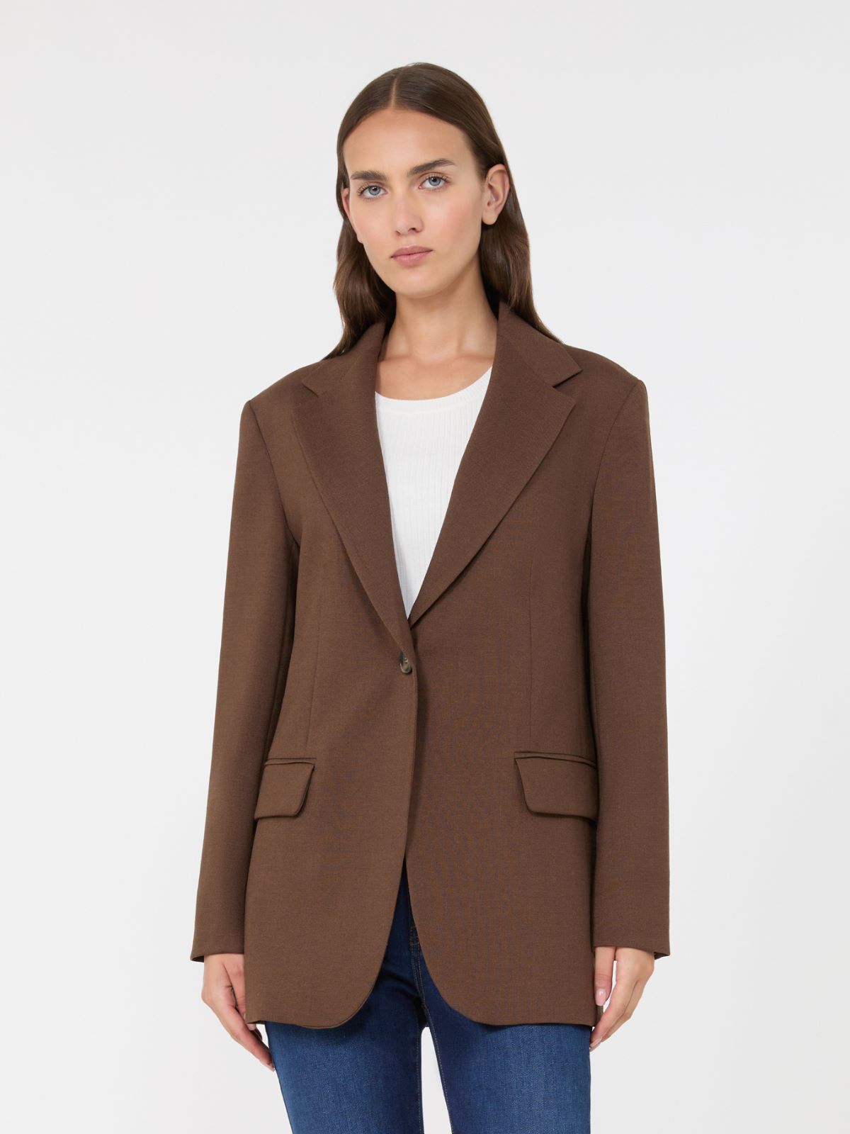 Jednorzędowa marynarka z wełnianej tkaniny - KAKAOWY - Max Mara - 2