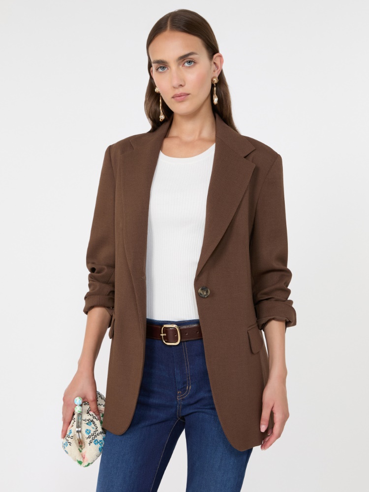 Jednorzędowa marynarka z wełnianej tkaniny - KAKAOWY - Max Mara - 4