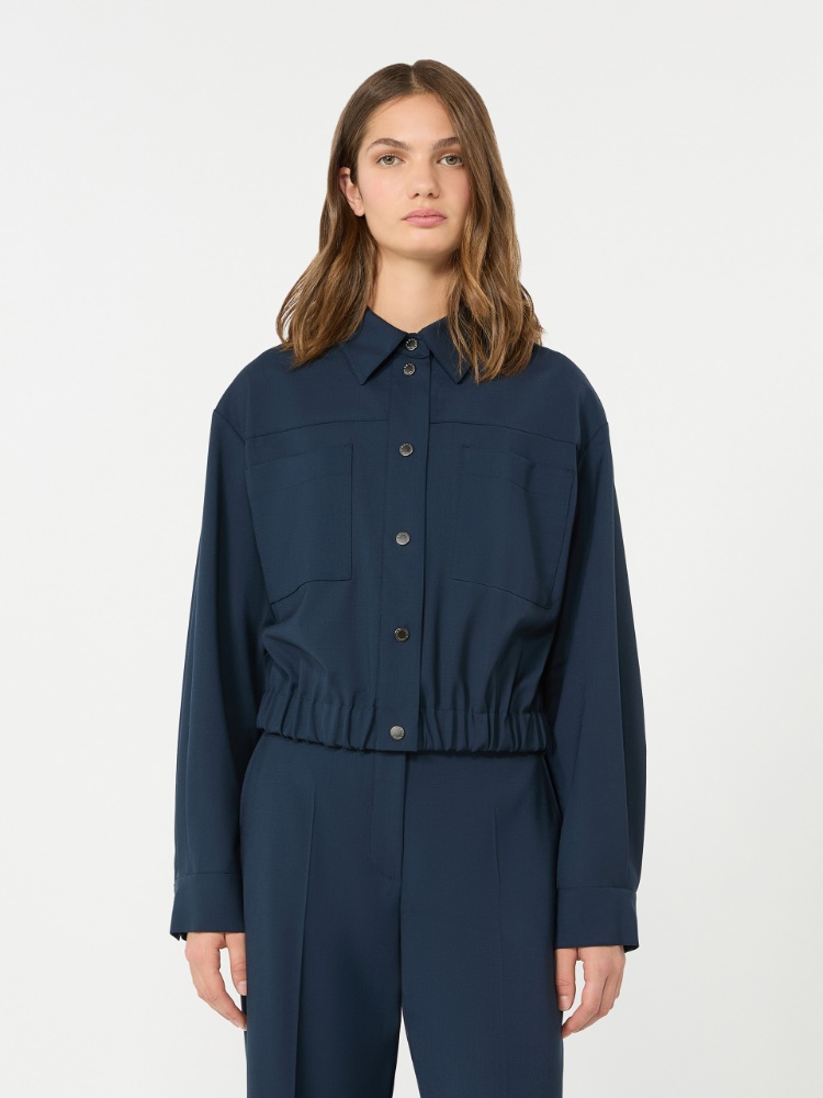 Veste courte en toile de laine - BLEU - 2