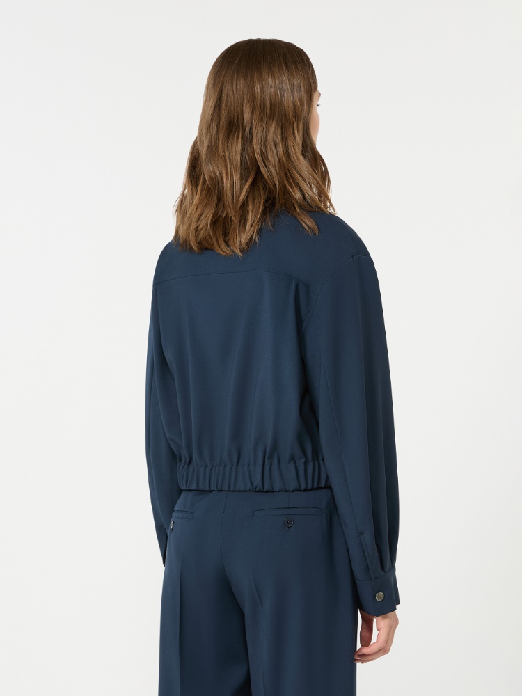 Veste courte en toile de laine - BLEU - 3