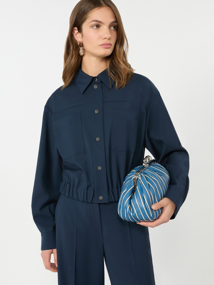 Veste courte en toile de laine - BLEU - 4