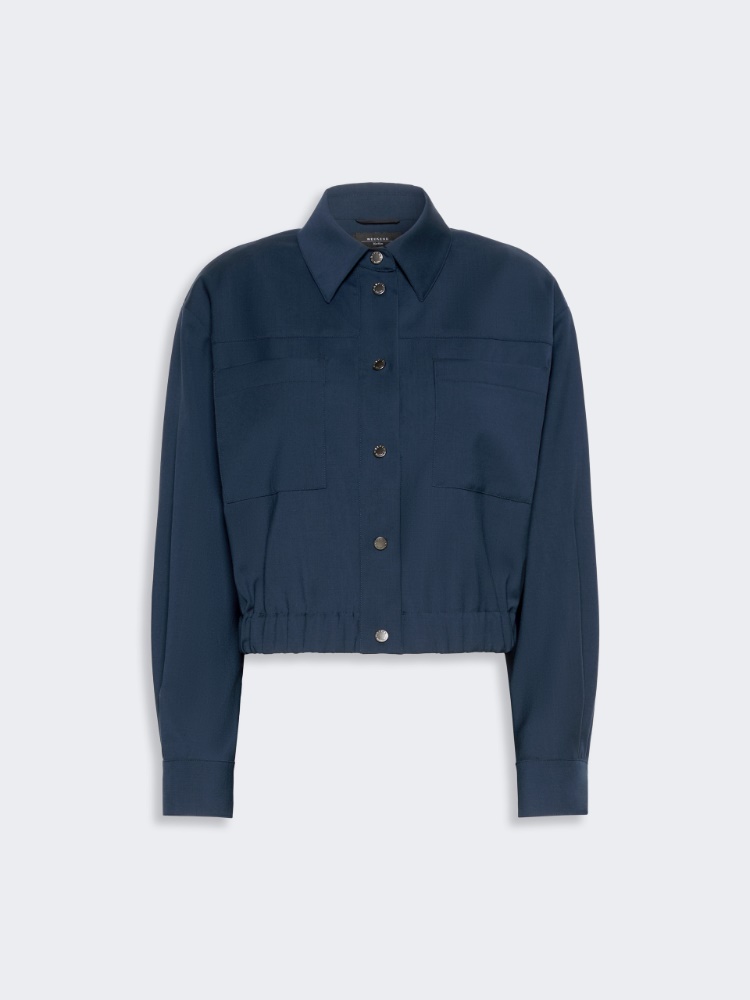 Veste courte en toile de laine - BLEU - 5