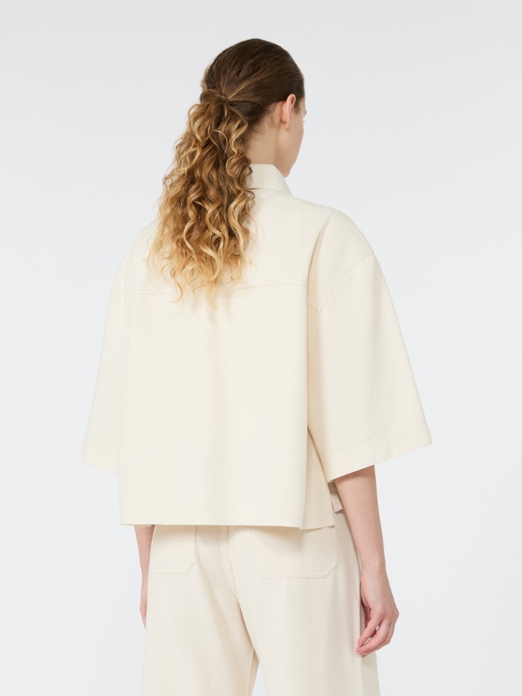 Cropped-Jacke aus gewaschener Baumwolle - ECRU - 3