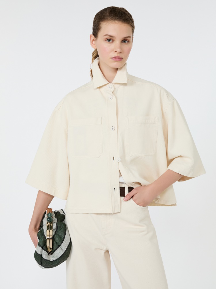 Cropped-Jacke aus gewaschener Baumwolle - ECRU - 4