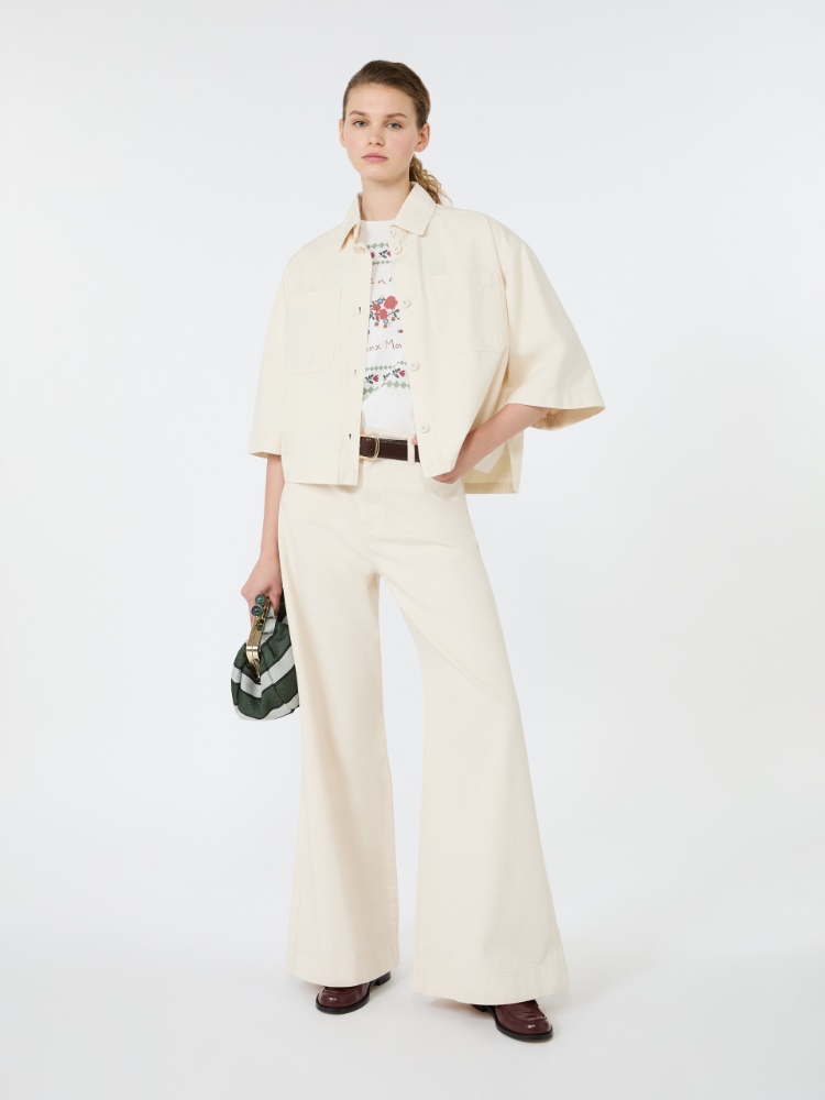 Cropped-Jacke aus gewaschener Baumwolle - ECRU - 1