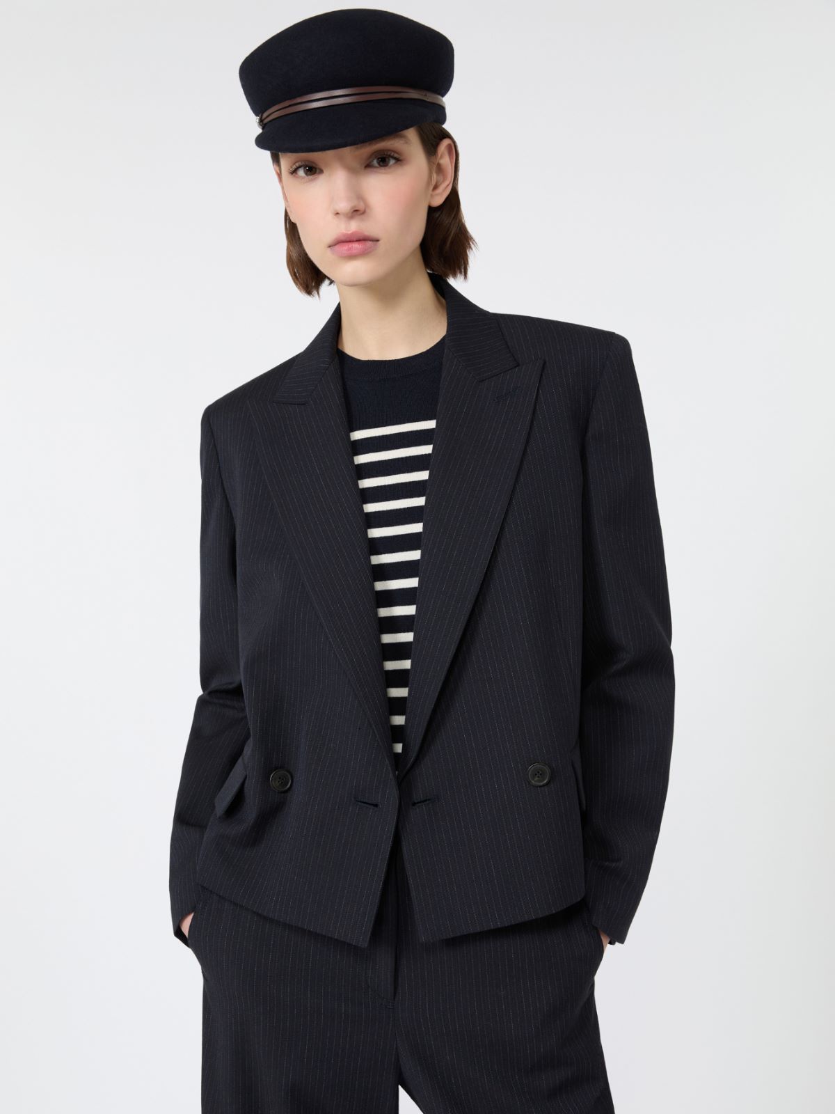 Blazer en gabardine de laine et coton - BLEU - Max Mara - 4