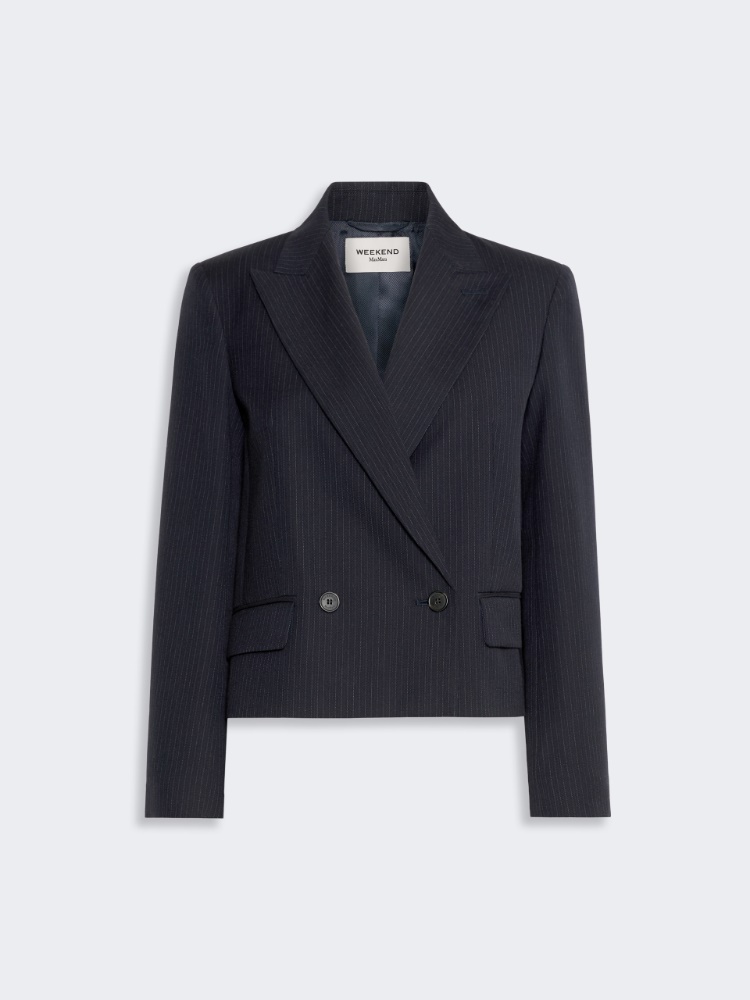 Blazer en gabardine de laine et coton - BLEU