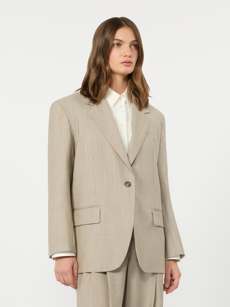 Oversized woollen cloth blazer - HAZELNUT BROWN - 2