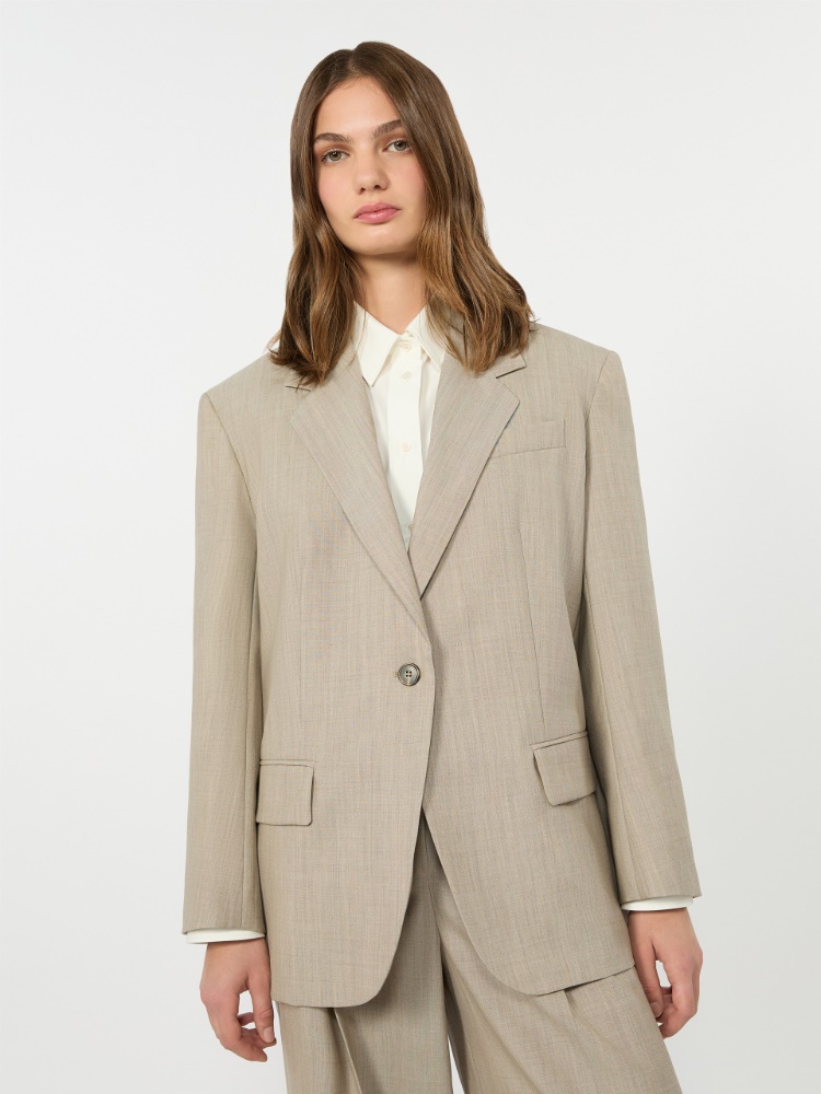 Oversized woollen cloth blazer - HAZELNUT BROWN - 4