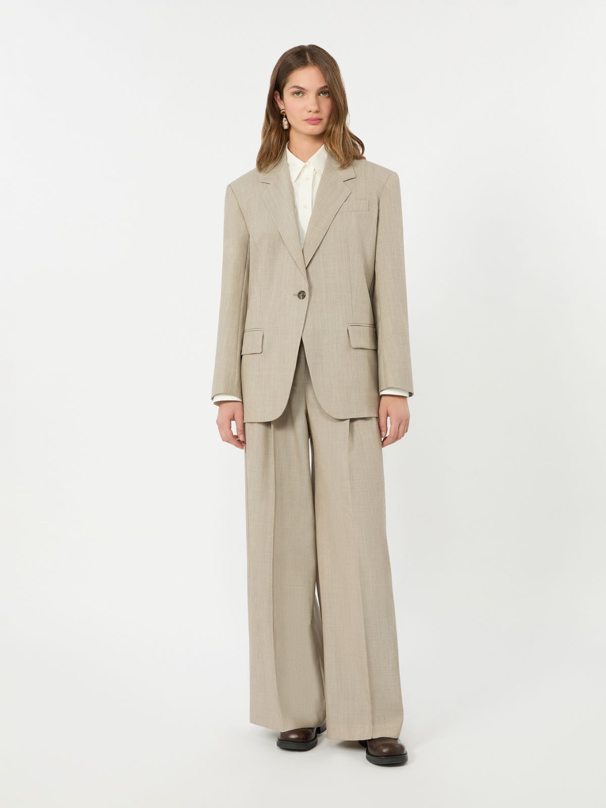 Oversized woollen cloth blazer - HAZELNUT BROWN