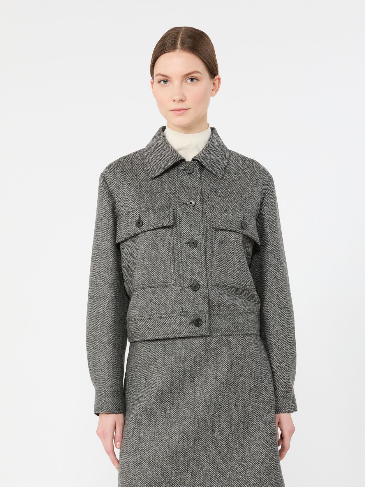Żakiet o krótkim kroju, wykonany z mieszanki wełny - CIEMNOSZARY - Max Mara - 2