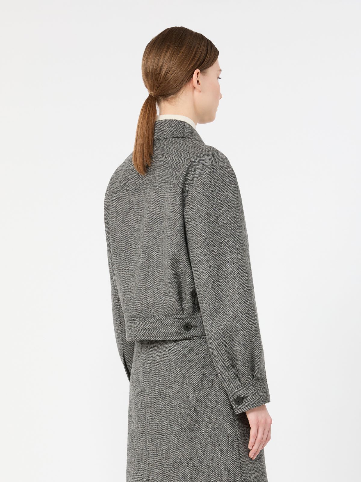 Żakiet o krótkim kroju, wykonany z mieszanki wełny - CIEMNOSZARY - Max Mara - 3