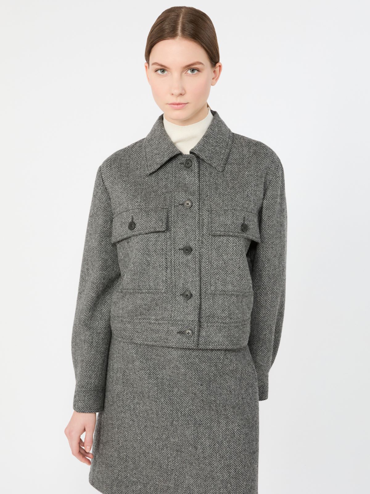 Żakiet o krótkim kroju, wykonany z mieszanki wełny - CIEMNOSZARY - Max Mara - 4