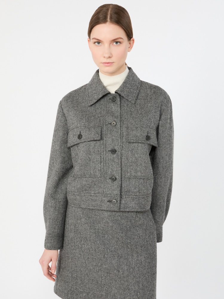 Żakiet o krótkim kroju, wykonany z mieszanki wełny - CIEMNOSZARY - Max Mara - 4