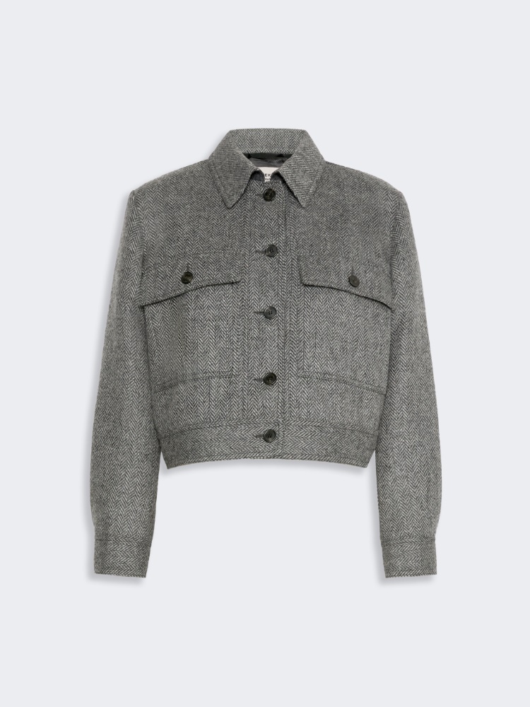 Żakiet o krótkim kroju, wykonany z mieszanki wełny - CIEMNOSZARY - Max Mara - 5