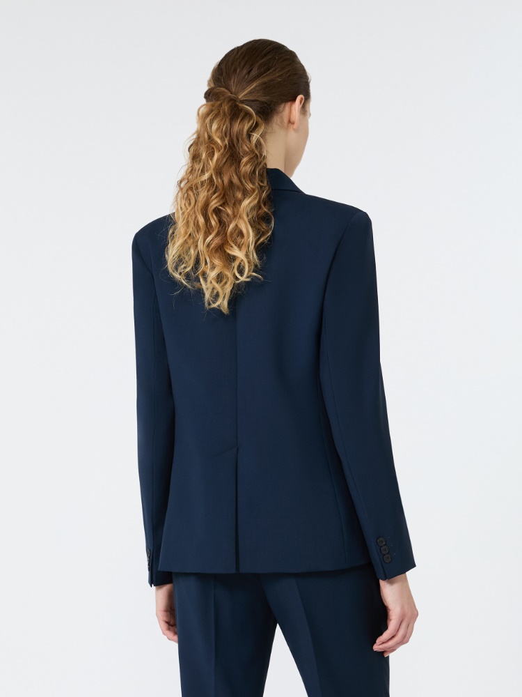 Single-breasted stretch wool blazer - NAVY - 3