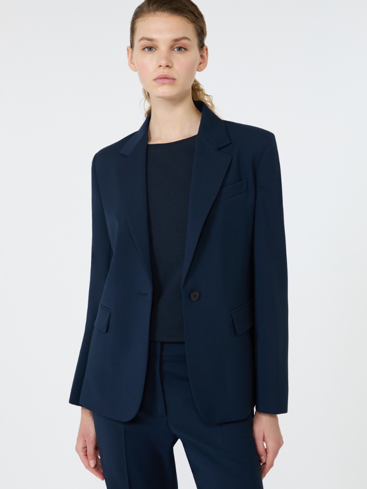 Single-breasted stretch wool blazer - NAVY - 4