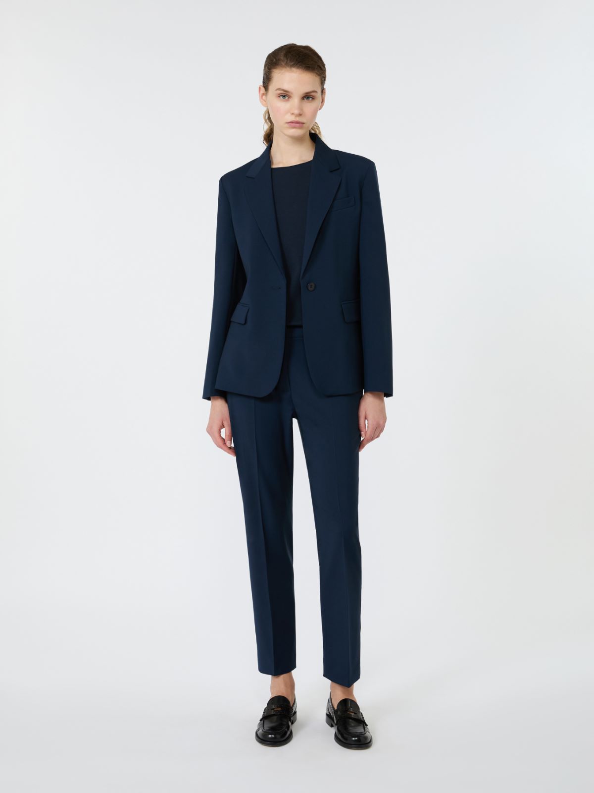 Single-breasted stretch wool blazer + NAVY - Max Mara