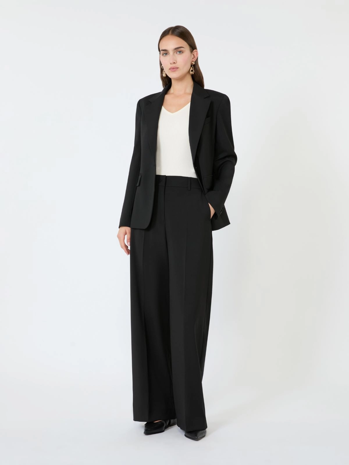 Single-breasted stretch wool blazer + BLACK - Max Mara