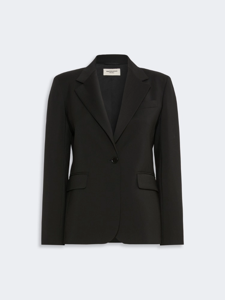 Single-breasted stretch wool blazer - BLACK