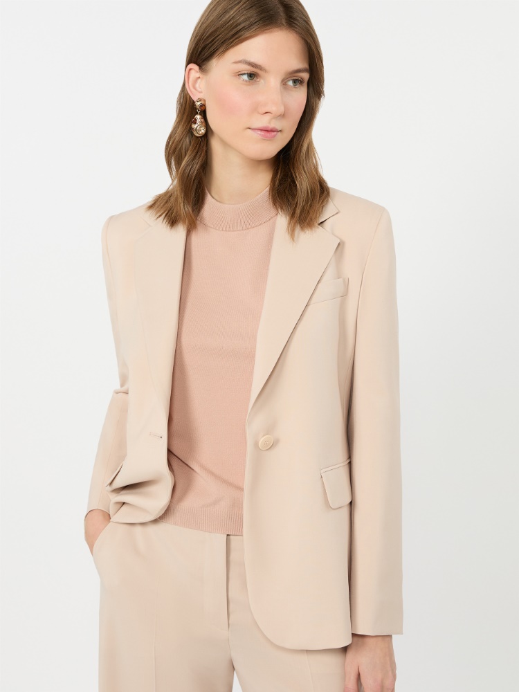 Single-breasted stretch wool blazer - POWDER - 4