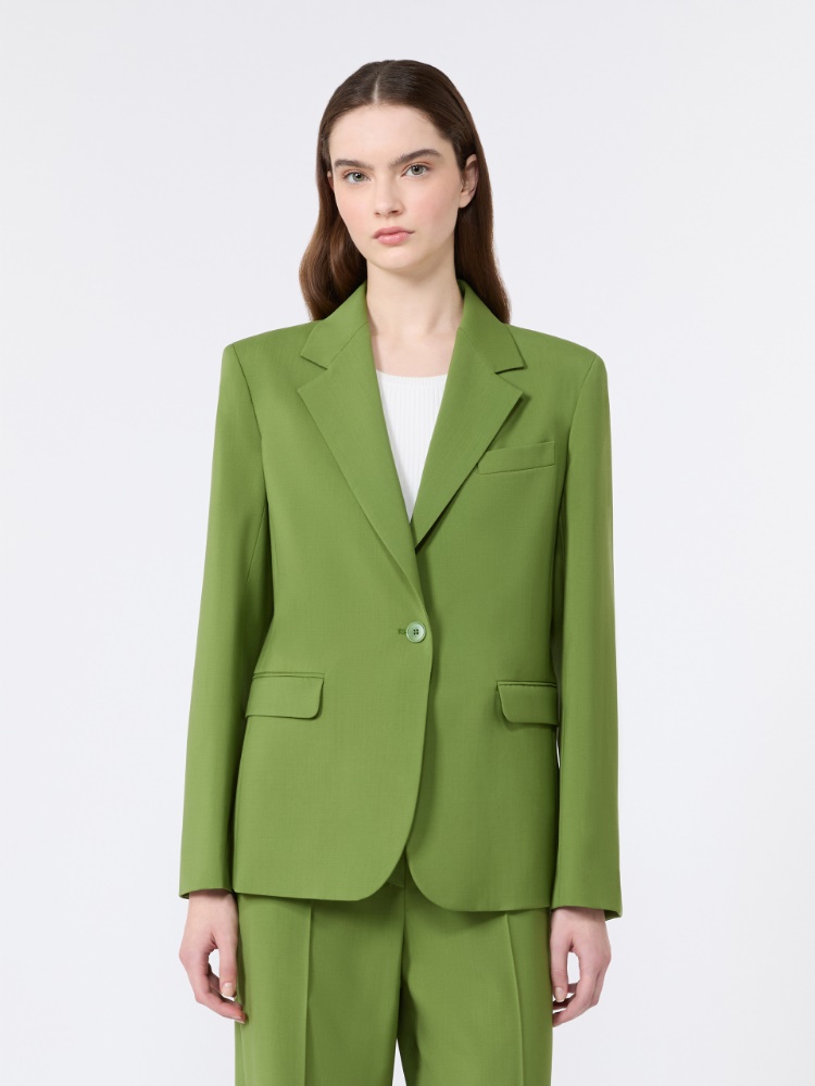 Blazer à simple boutonnage en laine stretch - VERT - 2