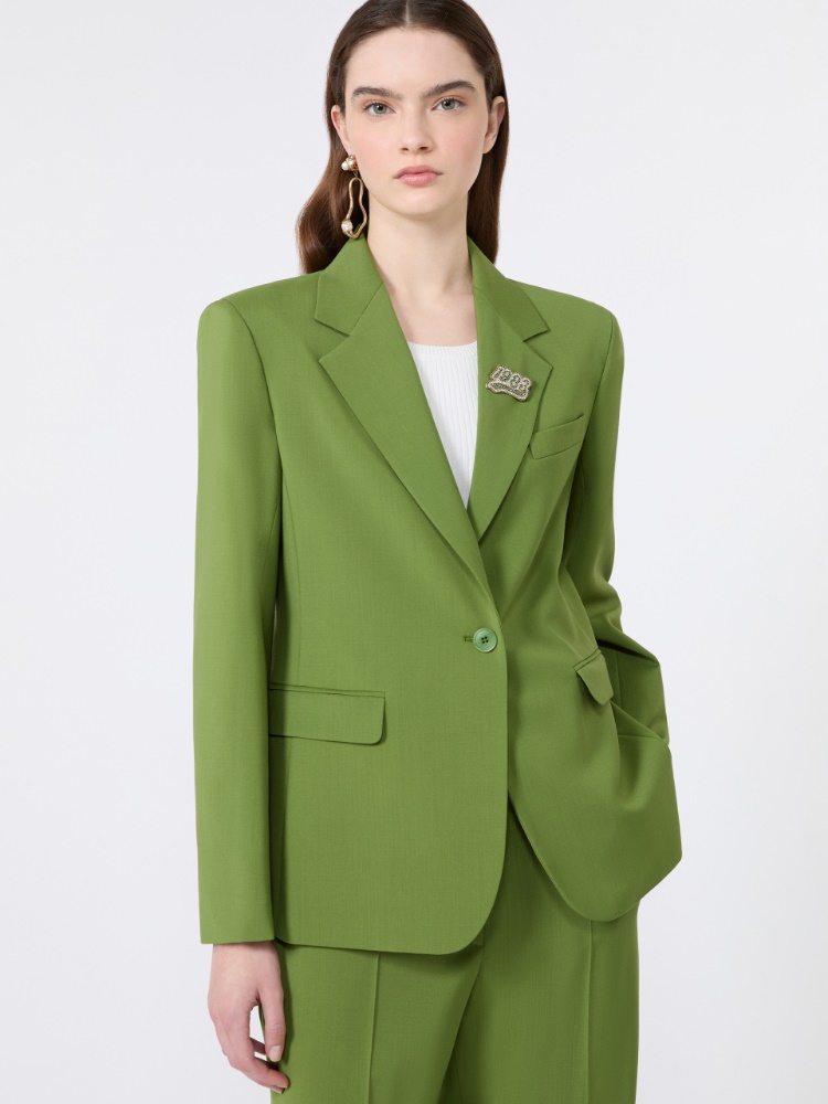 Blazer à simple boutonnage en laine stretch - VERT - 4