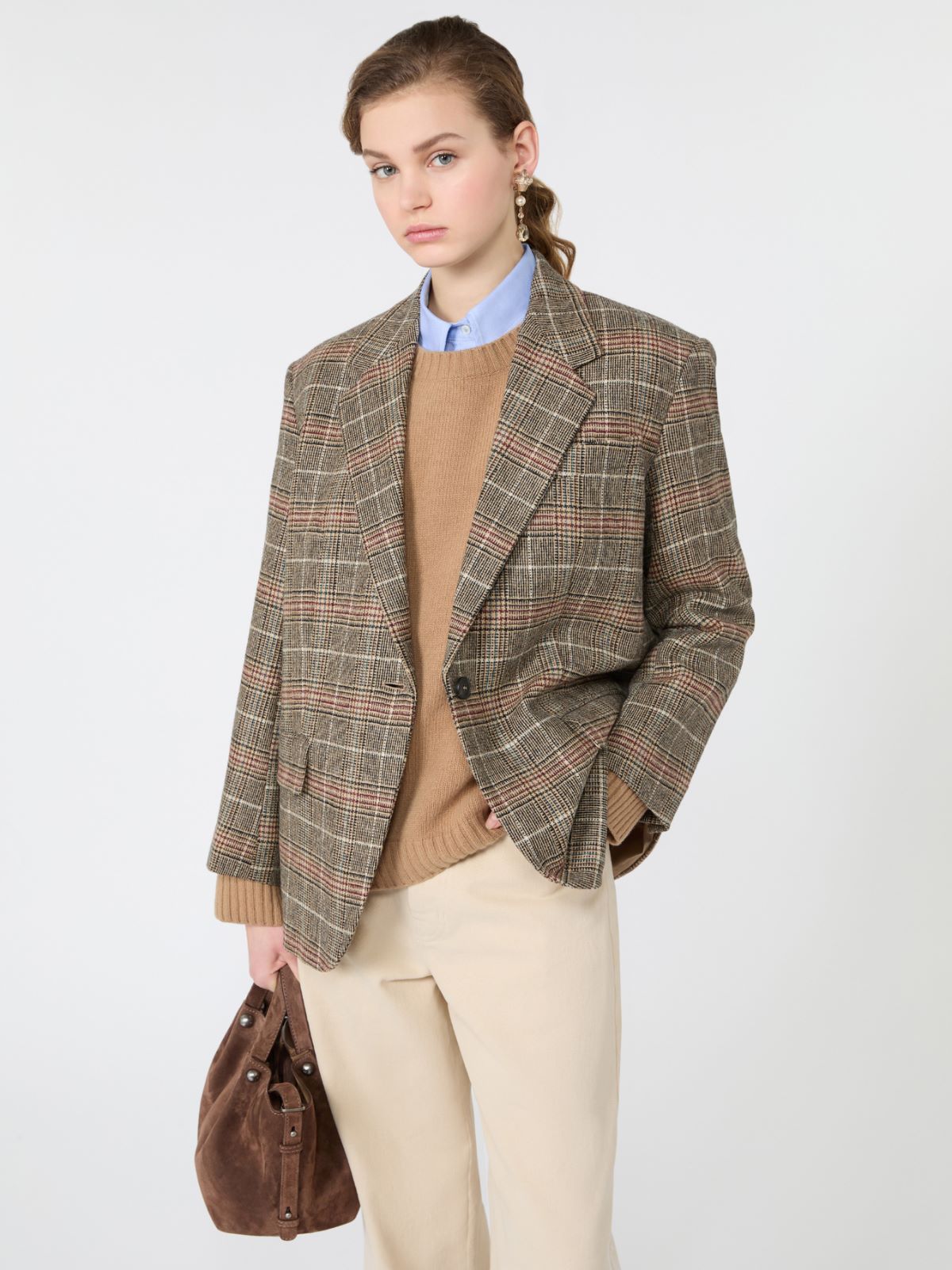 Prince of Wales check wool single-breasted blazer - CAMEL - Max Mara - 4