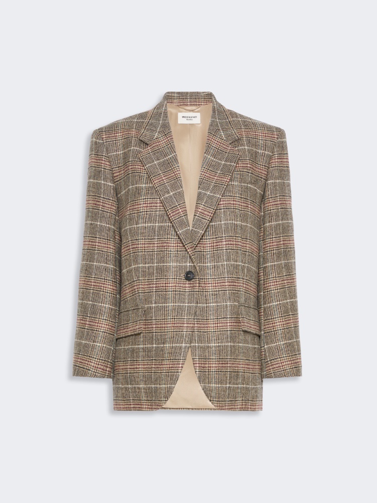 Prince of Wales check wool single-breasted blazer - CAMEL