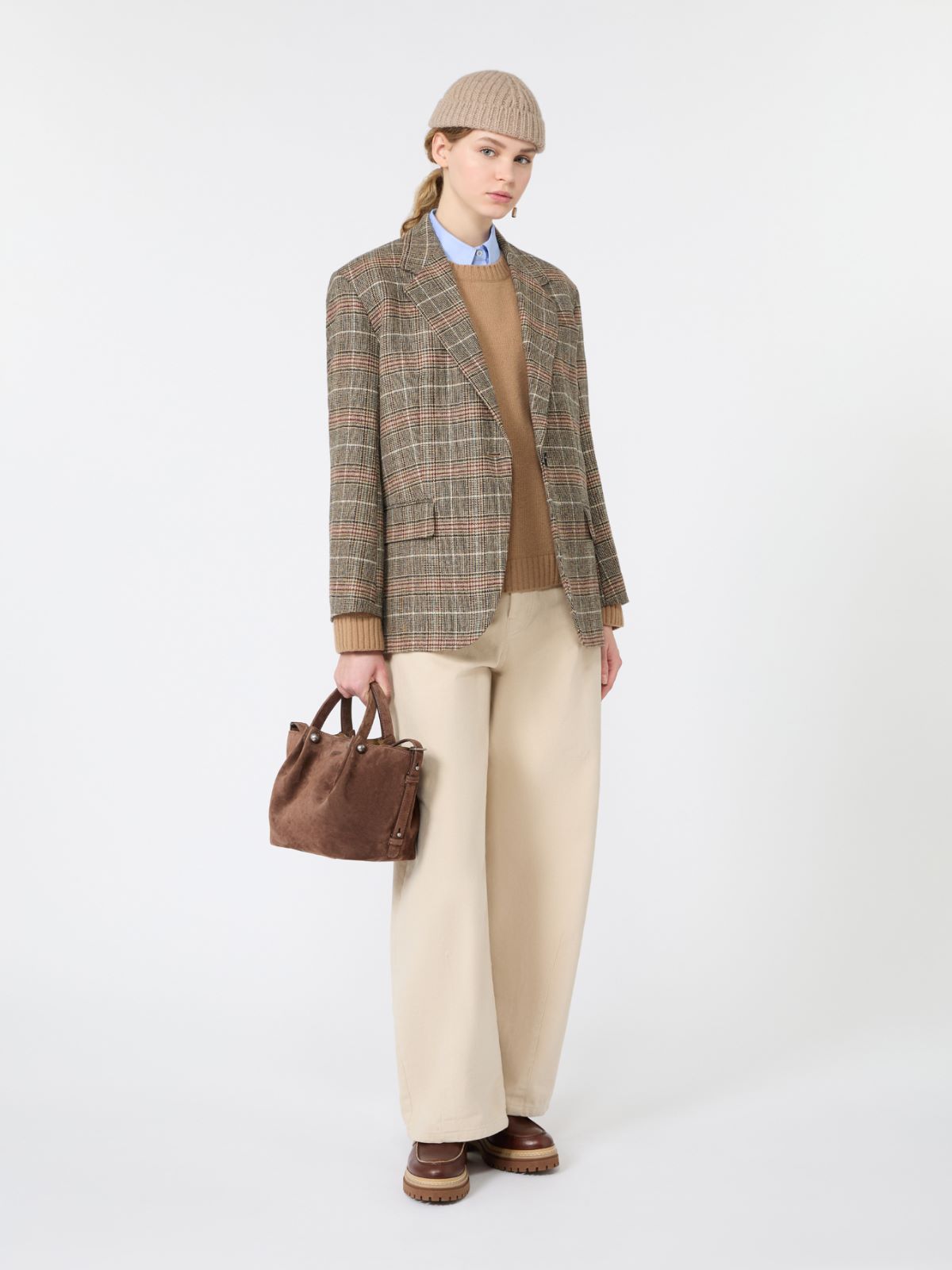 Prince of Wales check wool single-breasted blazer - CAMEL - Max Mara
