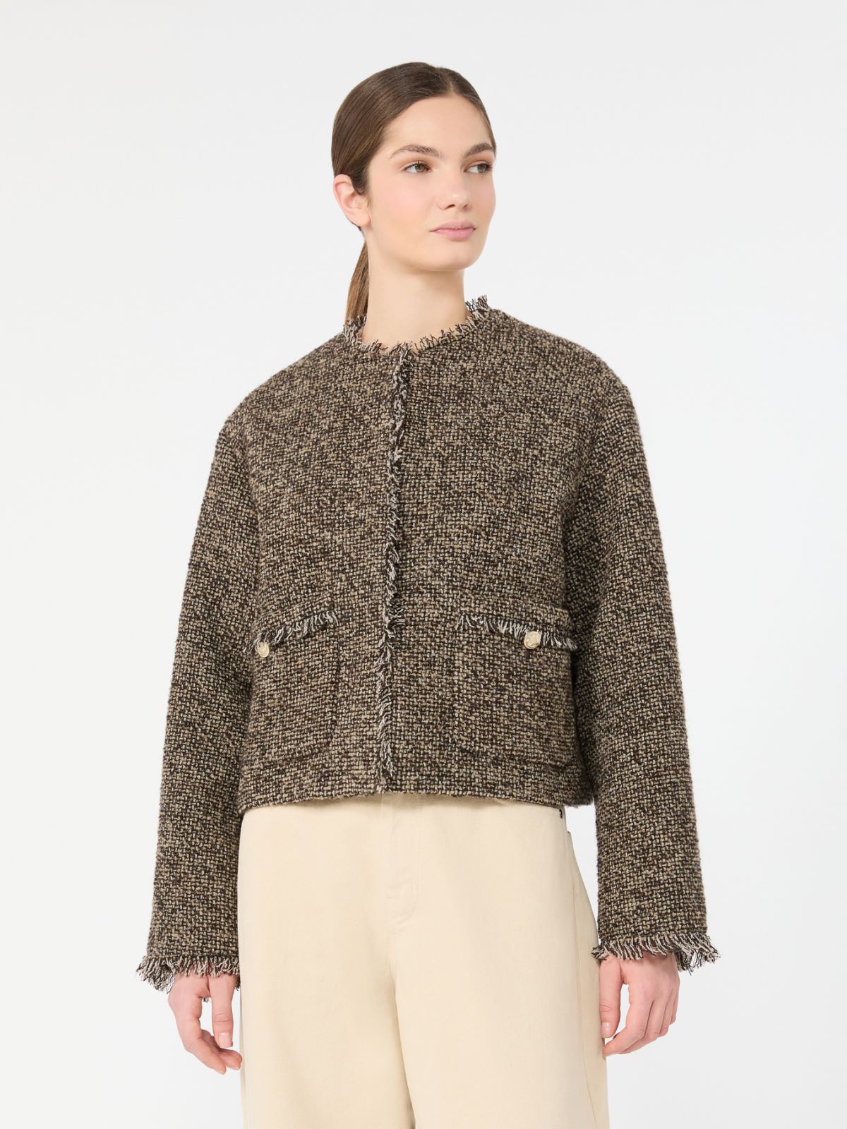 Wool blend bouclé boxy jacket - BROWN - Max Mara - 2
