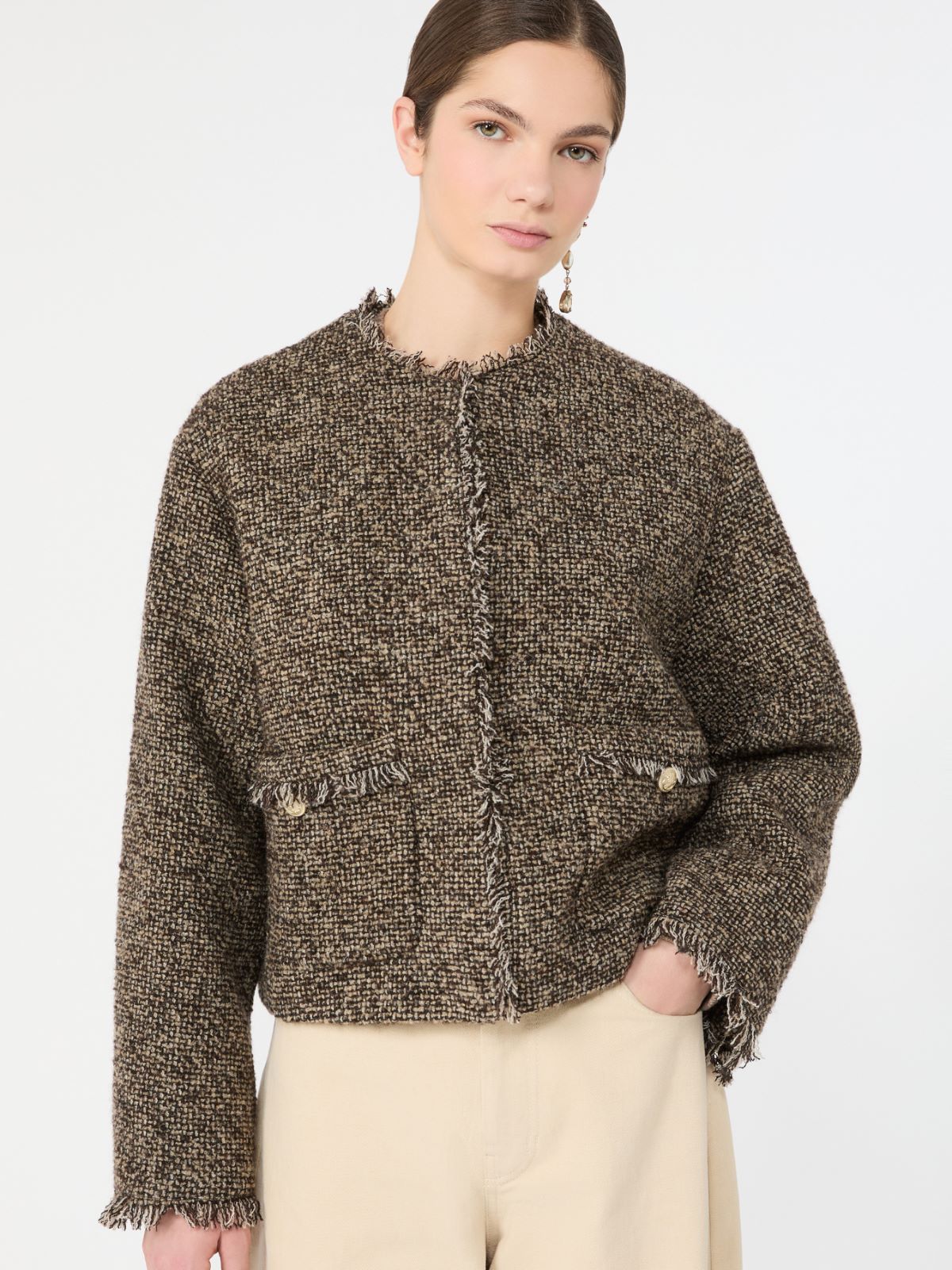 Wool blend bouclé boxy jacket - BROWN - Max Mara - 4